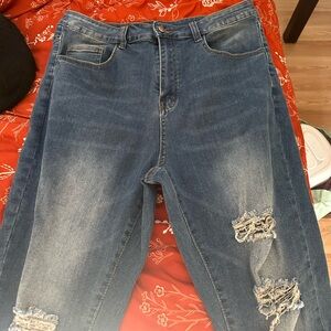 SHEIN Blue Distressed Skinny Jeans